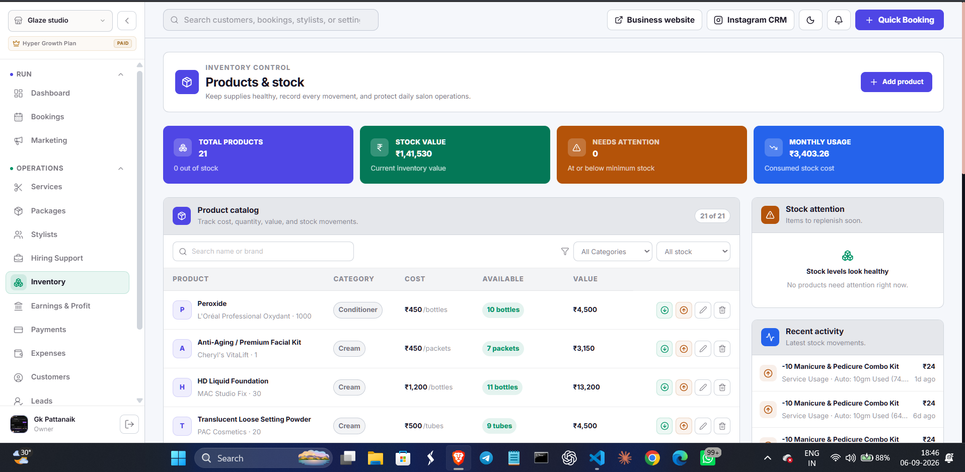 StyleCliq inventory and stock dashboard
