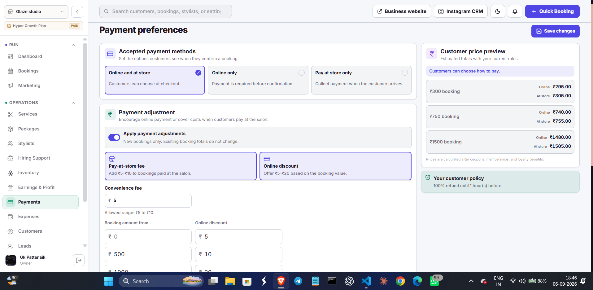StyleCliq payment and cancellation preference dashboard